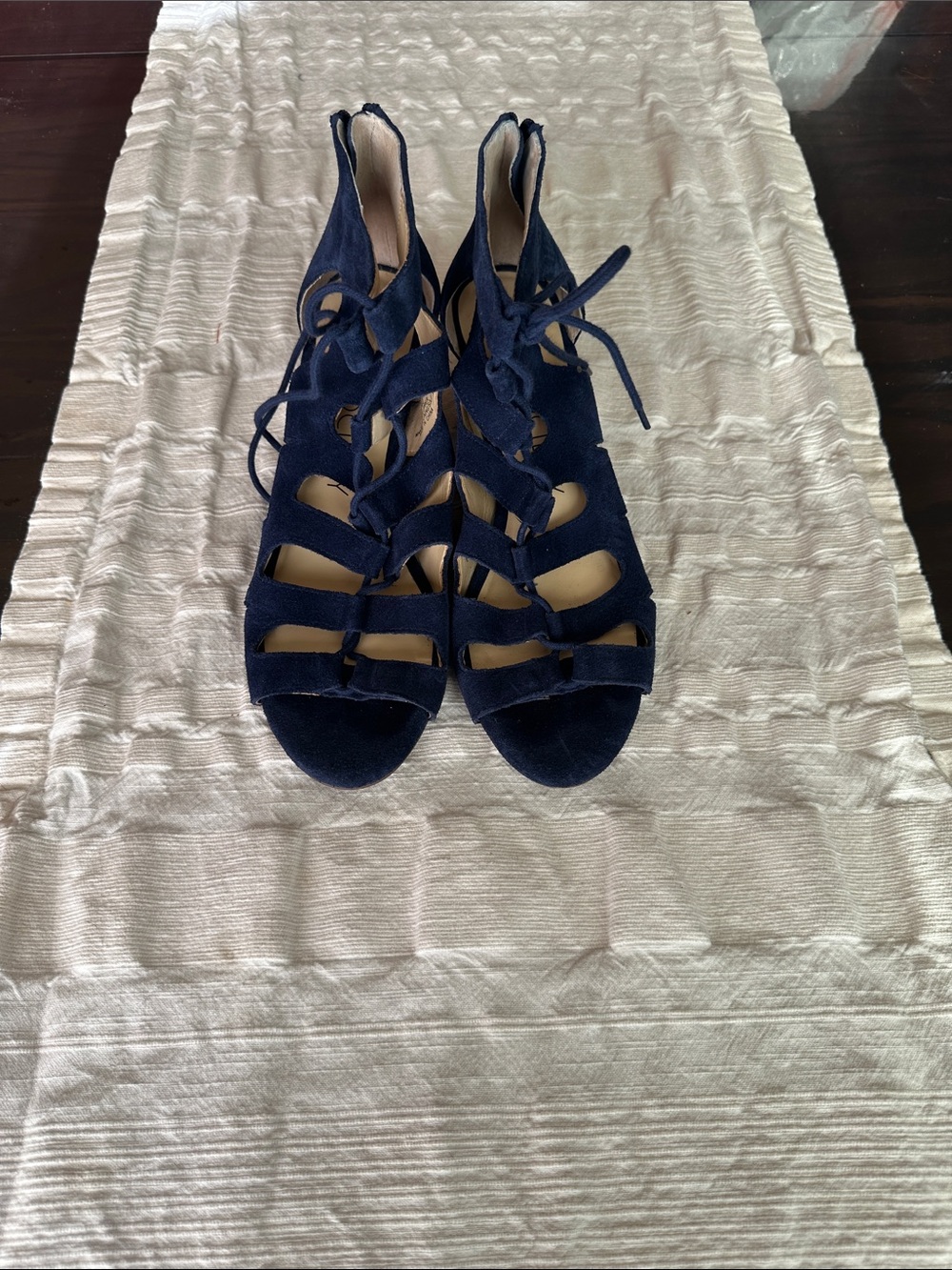 Sole Society Navy Suede Lace-Up Cutout Sandals